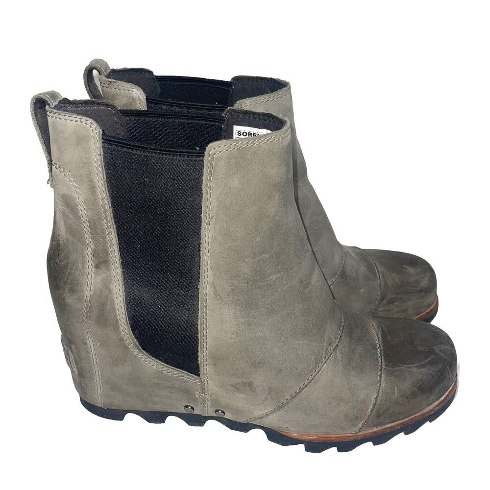 Sorel Lea Wedge NL2704-089 Womens 8 Gray Leather Ankle Booties Boots